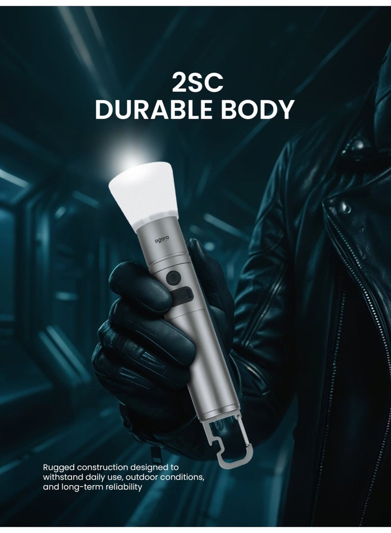 أوجيرا كشاف LED قابل لإعادة الشحن | كشاف تكتيكي فائق السطوع | صغير ومحمول | بطارية 2SC طويلة العمر | مقاوم للماء | كشاف للطوارئ والاستخدام الخارجي | ضمان سنتين | OG1012SL | فضي - Image 2